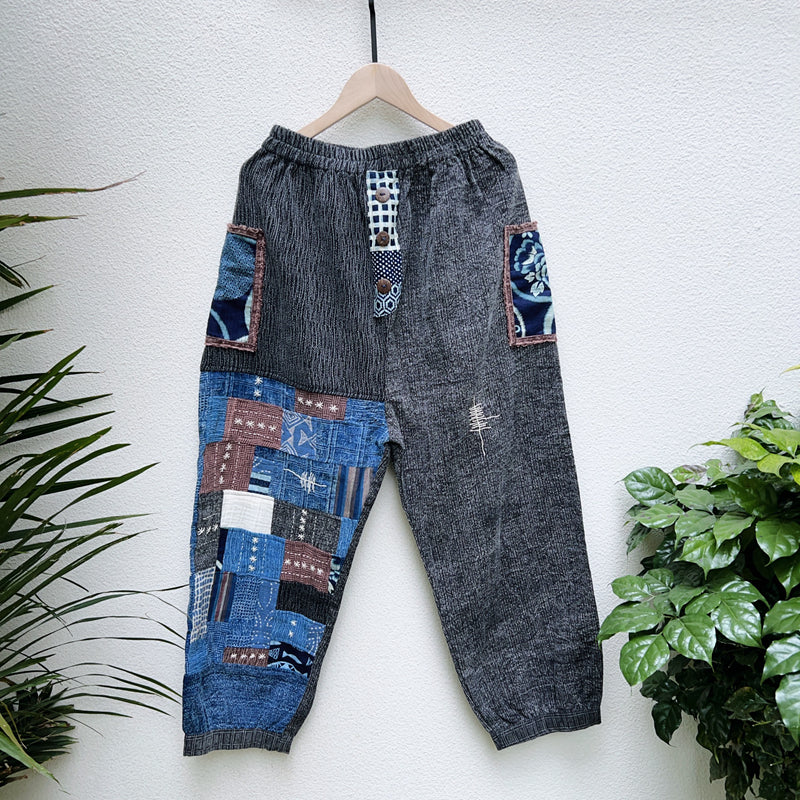 New Thailand handmade thorn embroidery patchwork washed cotton casual pants comfortable blue dyed pants