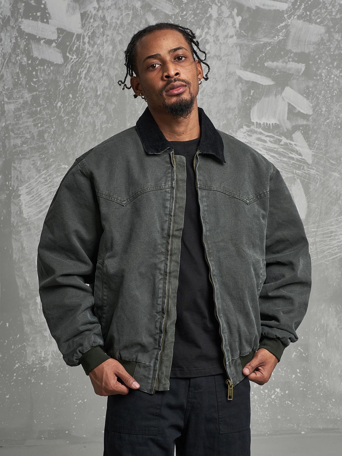 Detroit Cargo Denim Padded Winter Jacket – Retro Lapel Unisex