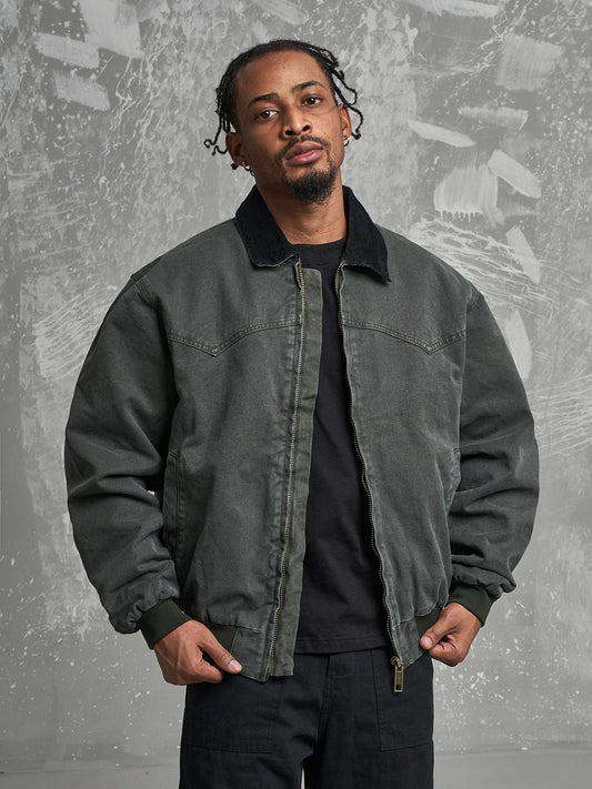 Detroit Cargo Denim Padded Winter Jacket – Retro Lapel Unisex