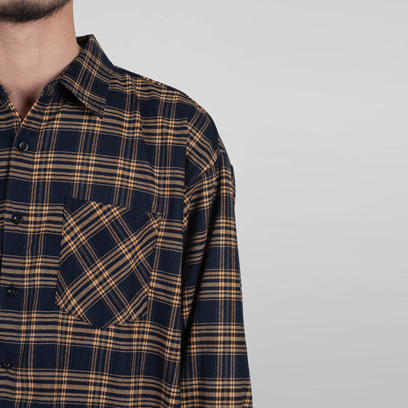 Shirt men's woolen plaid shirt Japanese literary retro loose coat tide inner wear