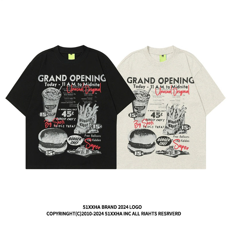 Fun Burger pure cotton short sleeve men's fashion brand lazy loose casual summer T-shirt