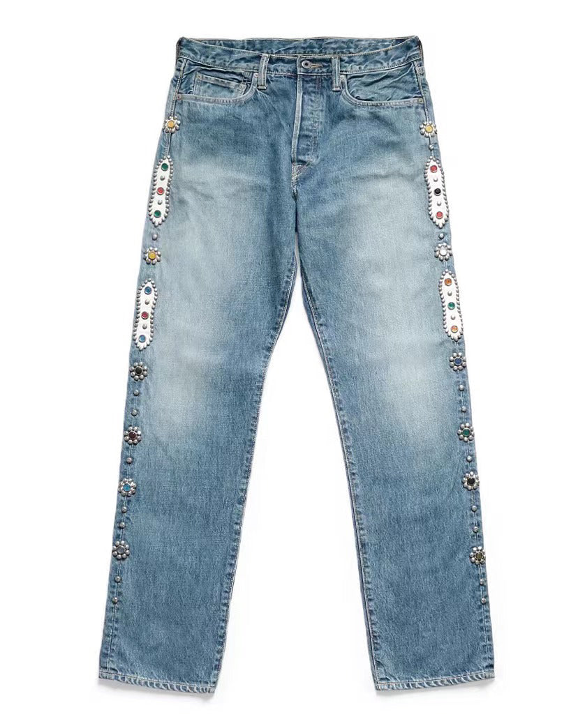 New washed heavy duty jeans jeweled pants