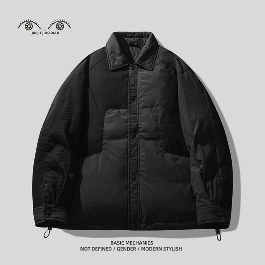 Vintage Patchwork 90% Duck Down Shirt Jacket – Contrasting Texture (Unisex)