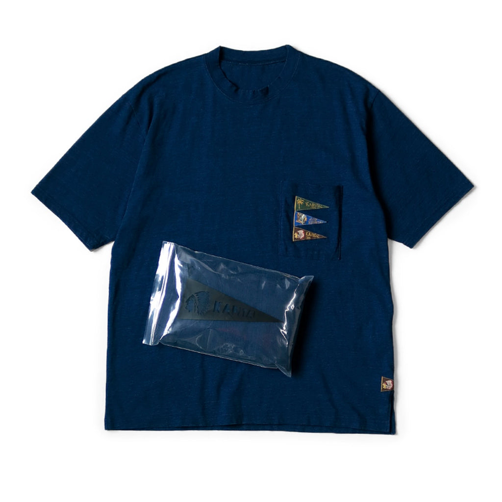 Japanese casual blue-dyed Indian flag cotton crew neck loose short sleeve T-shirt