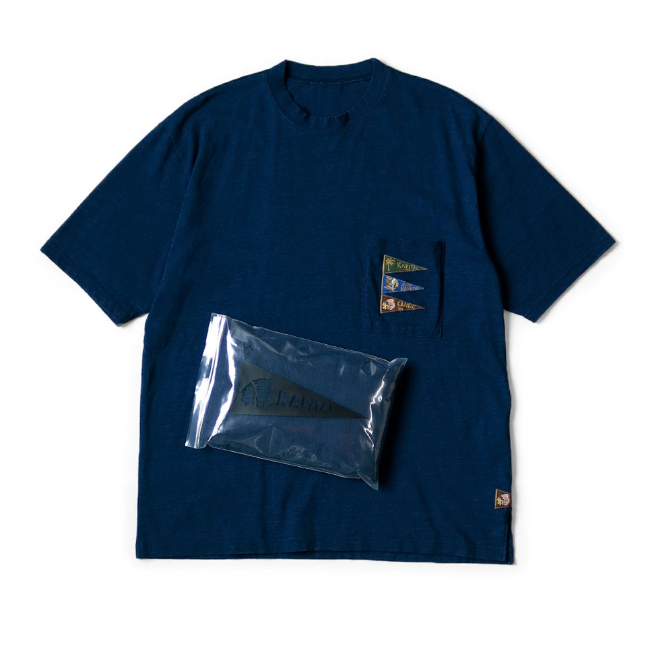 Japanese casual blue-dyed Indian flag cotton crew neck loose short sleeve T-shirt