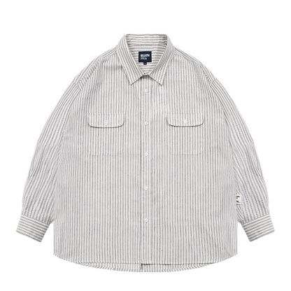 Loose Striped Cotton Long-Sleeve Shirt – Oversized Silhouette Unisex Layering Top – Japanese vintage | yamalin clothes | Yamalinclothes
