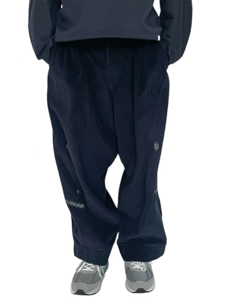 Japanese two-tone casual trend distressed unisex loose corduroy pants