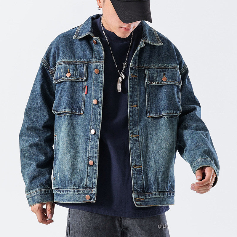 American Vintage Loose Denim Workwear Jacket – Men's Nostalgic Blue – Japanese vintage | yamalin clothes | Yamalinclothes