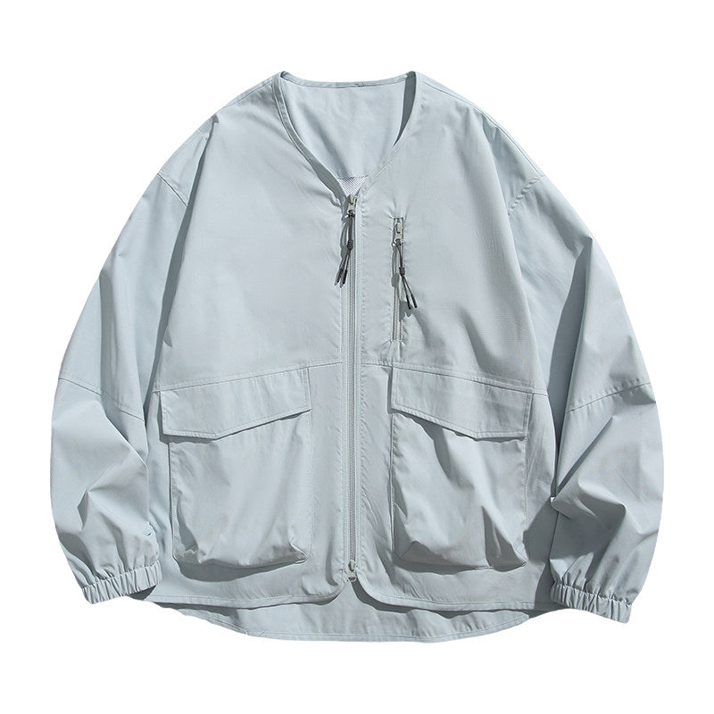 collarless jacket, lightweight outdoor water-repellent Japanese retro loose jacket for men, spring