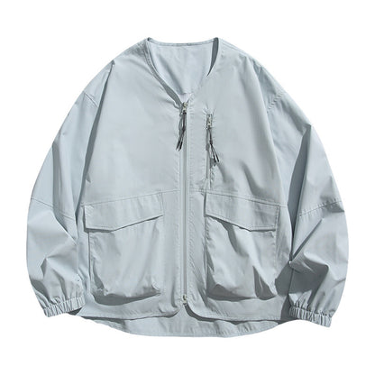 collarless jacket, lightweight outdoor water-repellent Japanese retro loose jacket for men, spring