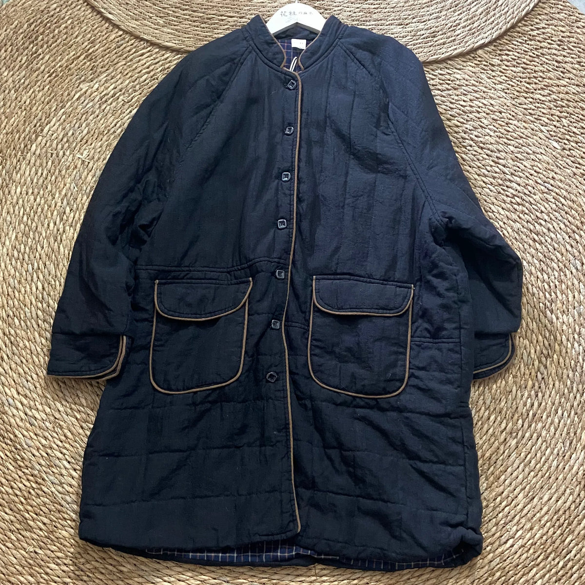 Long Padded Coat – Contrast Trim & Flap Pockets | Yamalinclothes