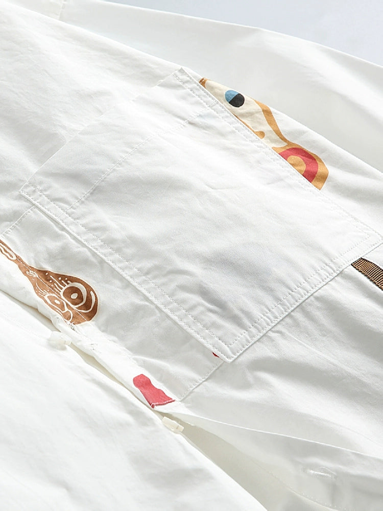 Niche design autumn style fun patchwork print pure cotton men's long-sleeved shirt