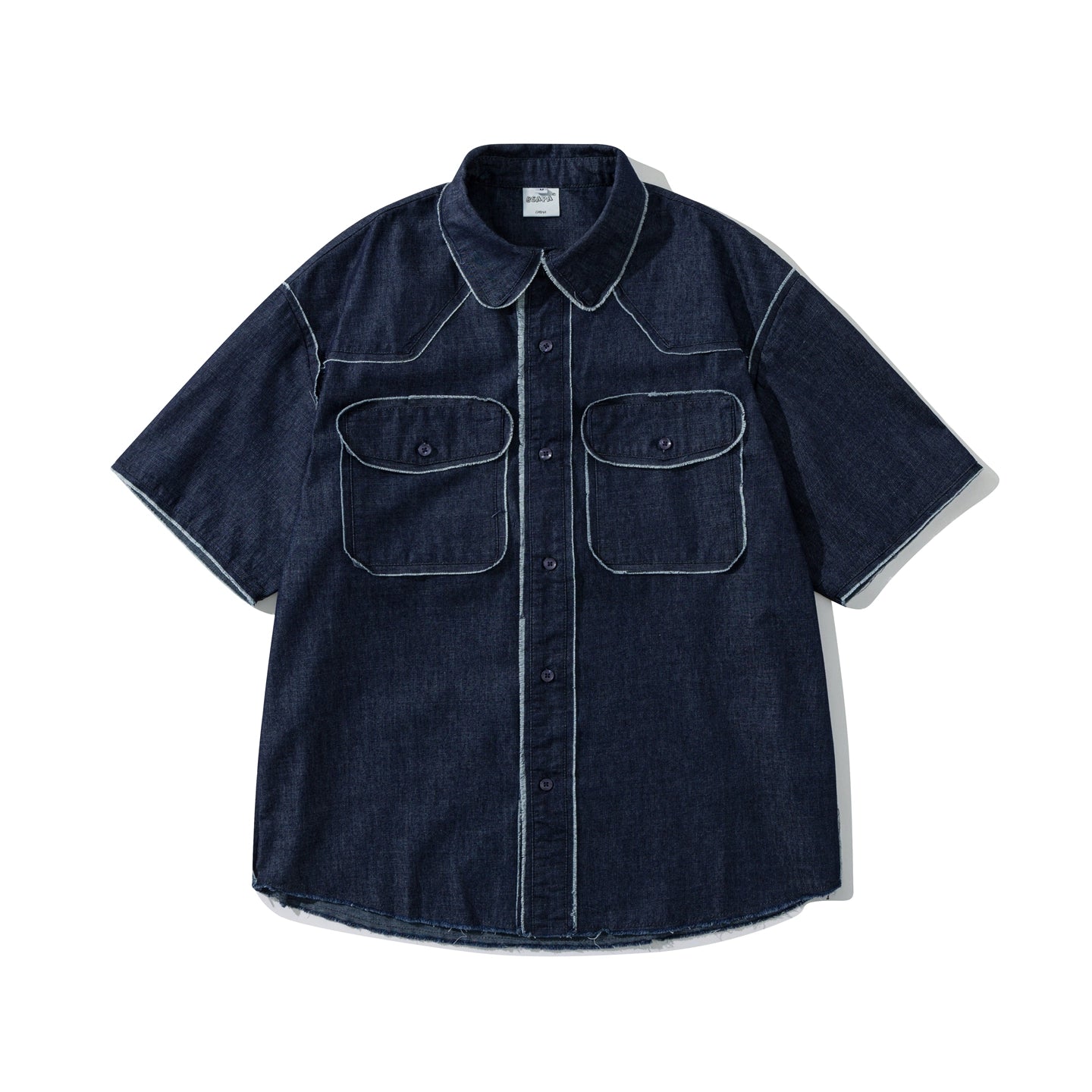 Spring/summer short-sleeved shirt men's linen tops with raw edges and pockets