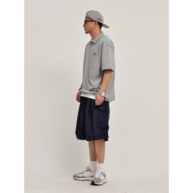 Correct version! Richao heavy 300g piqué loose silhouette cityboy solid color short sleeve polo shirt men