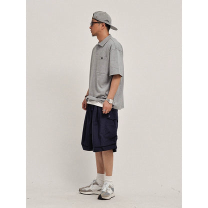 Correct version! Richao heavy 300g piqué loose silhouette cityboy solid color short sleeve polo shirt men