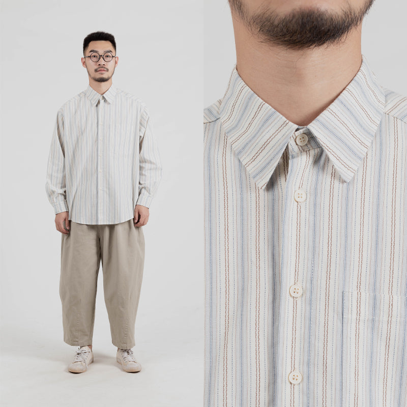spring striped shirts, men's and women's long-sleeved Japanese retro design shirts, niche Hong Kong style casual trend