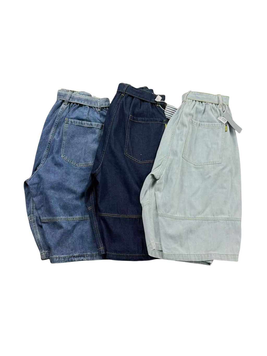 Japanese vintage washed distressed loose straight-leg denim shorts Cityboy high street elasticated waist casual shorts