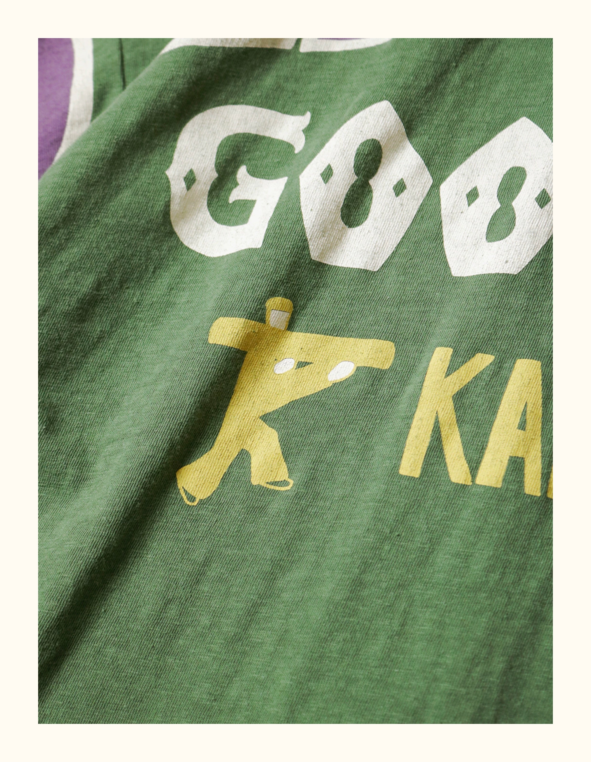 Japanese casual loose cotton green letter print dropped-shoulder short-sleeved T-shirt