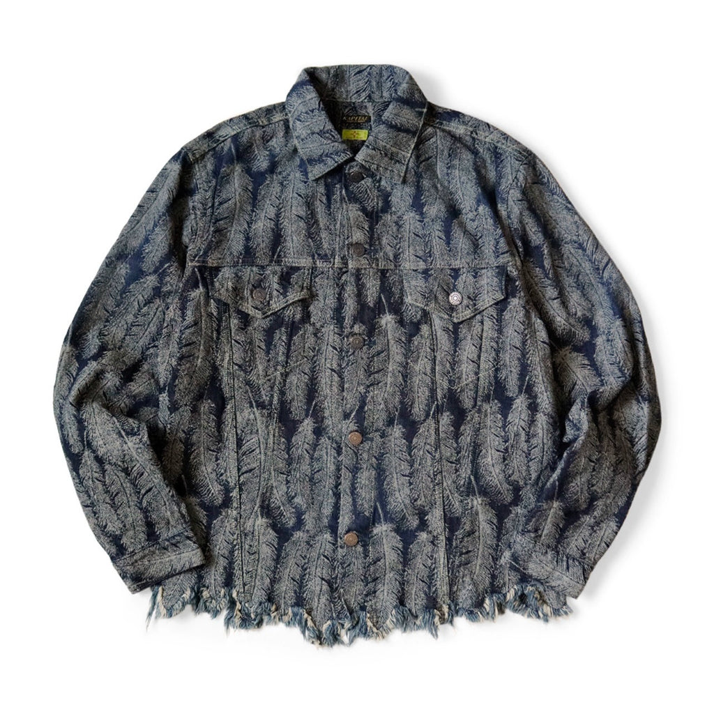 Japanese casual denim feather tassel destruction long-sleeved jacket