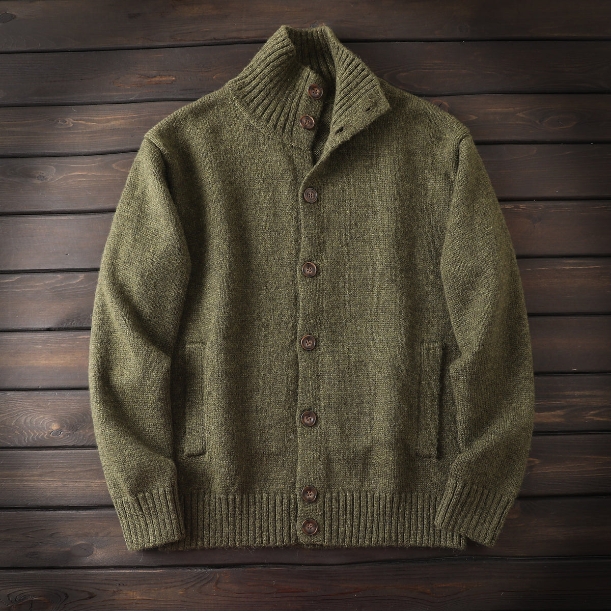 Alpaca Wool Blend Stand-Collar Knit Cardigan – Thickened Oversized Unisex