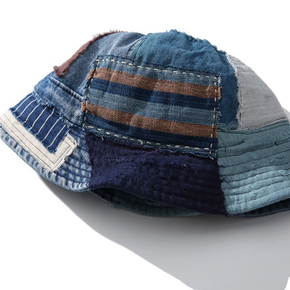 sakai kouiti handmade ancient cloth patchwork hat original design casual denim basin hat bucket hat