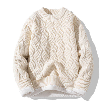 Chunky Twist Knit Sweater – Fleece-Lined Thickened Pullover Unisex Winter Knitwear – Japanese vintage | yamalin clothes | Yamalinclothes