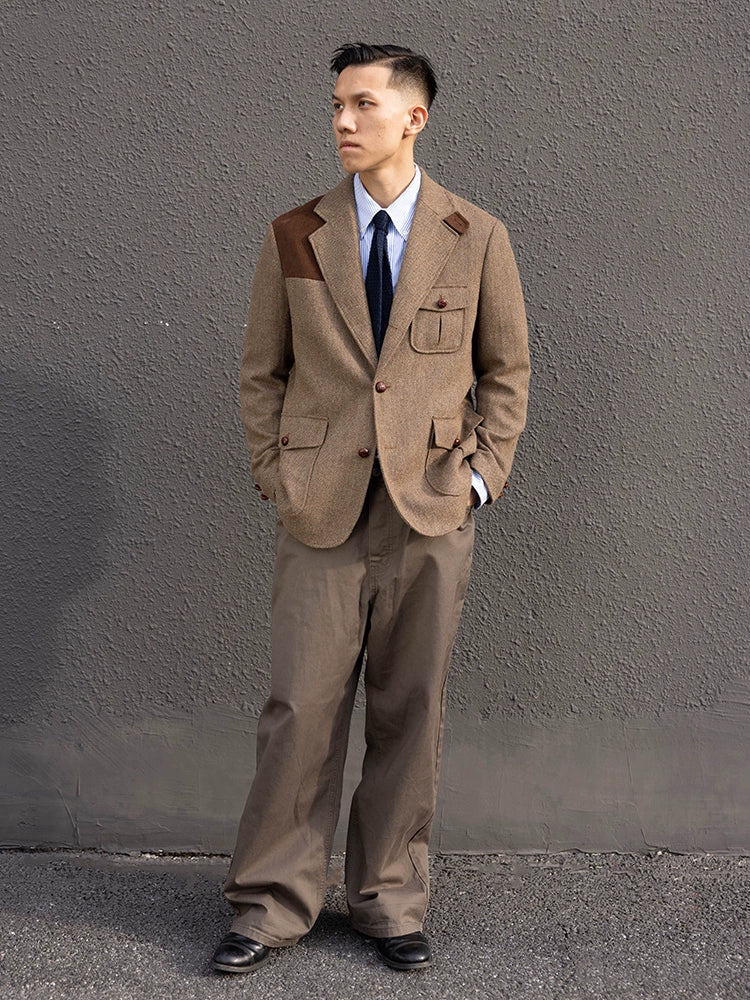 hunting jacket Japanese vintage herringbone single-breasted casual suit casual wear autumn and winter ivy suit