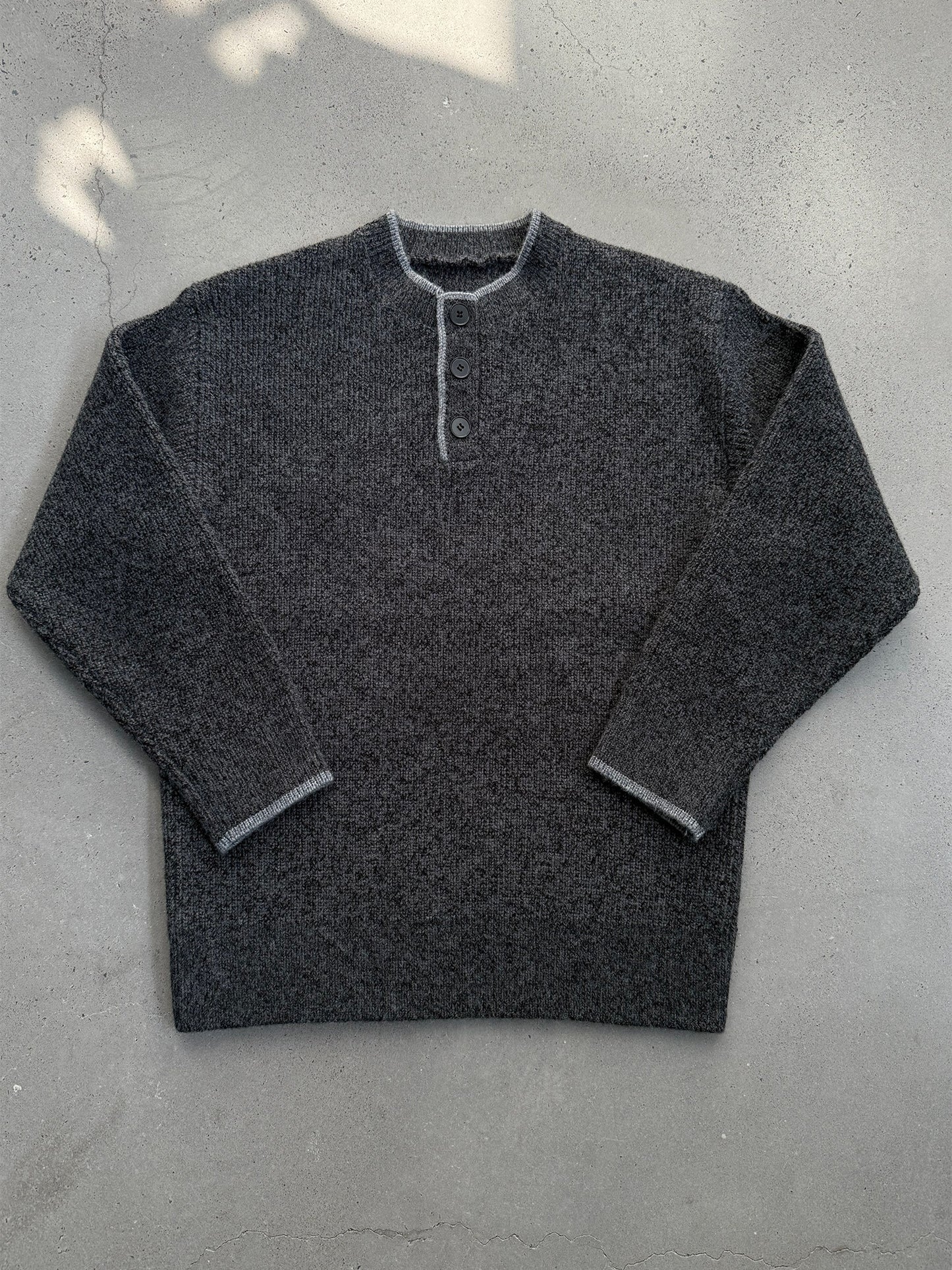 Retro Henley Knit Sweater – Lazy Style Crew Neck Men – Japanese vintage | yamalin clothes | Yamalinclothes