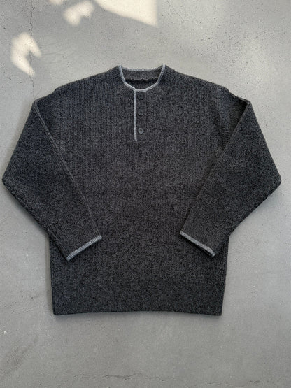 Retro Henley Knit Sweater – Lazy Style Crew Neck Men – Japanese vintage | yamalin clothes | Yamalinclothes