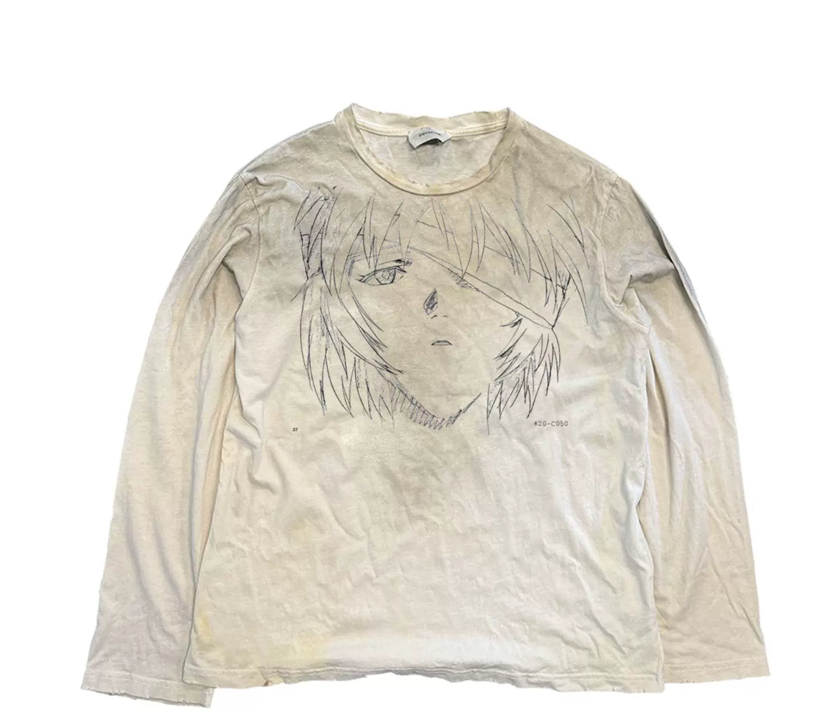 Anime Girl Print Distressed Long Sleeve T-Shirt – Japanese Illustration Loose Unisex