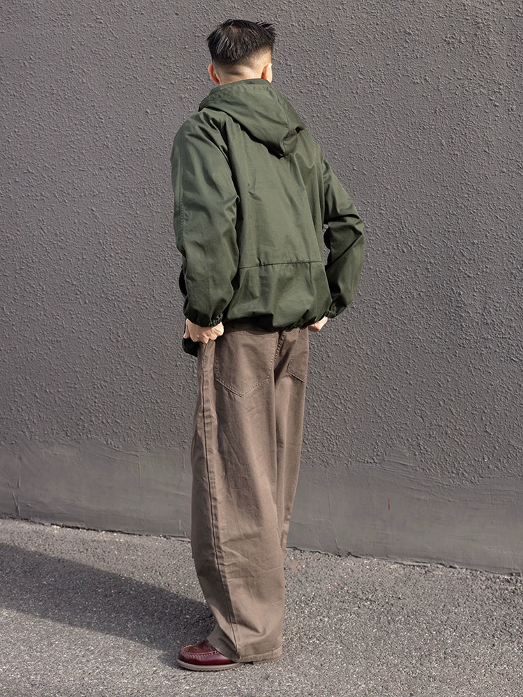 WATERPROOF HOODED PULLOVER JACKET RETRO MIDI SOLID COLOR WATERPROOF ARMY GREEN JAPANESE 2024 NEW