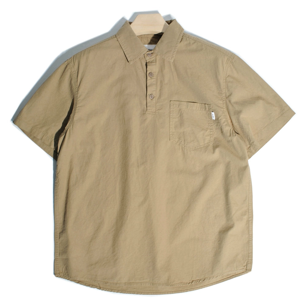 Hong Kong-style handsome half-open collar pullover overalls short-sleeved Japanese retro CityBoy loose cotton casual shirt