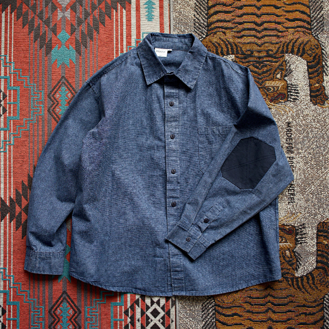 Japanese washed and aged Patch long sleeve shirt jacket