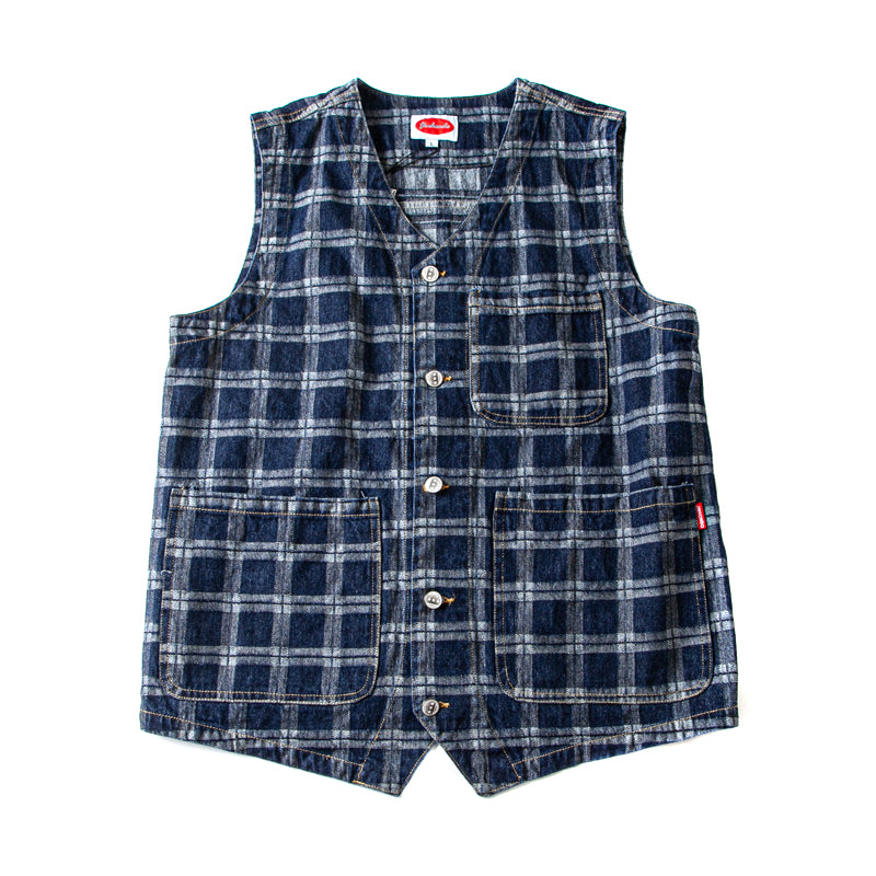 Japanese retro American casual wash, Aramco Ka Ji heavy denim denim cargo couple vest