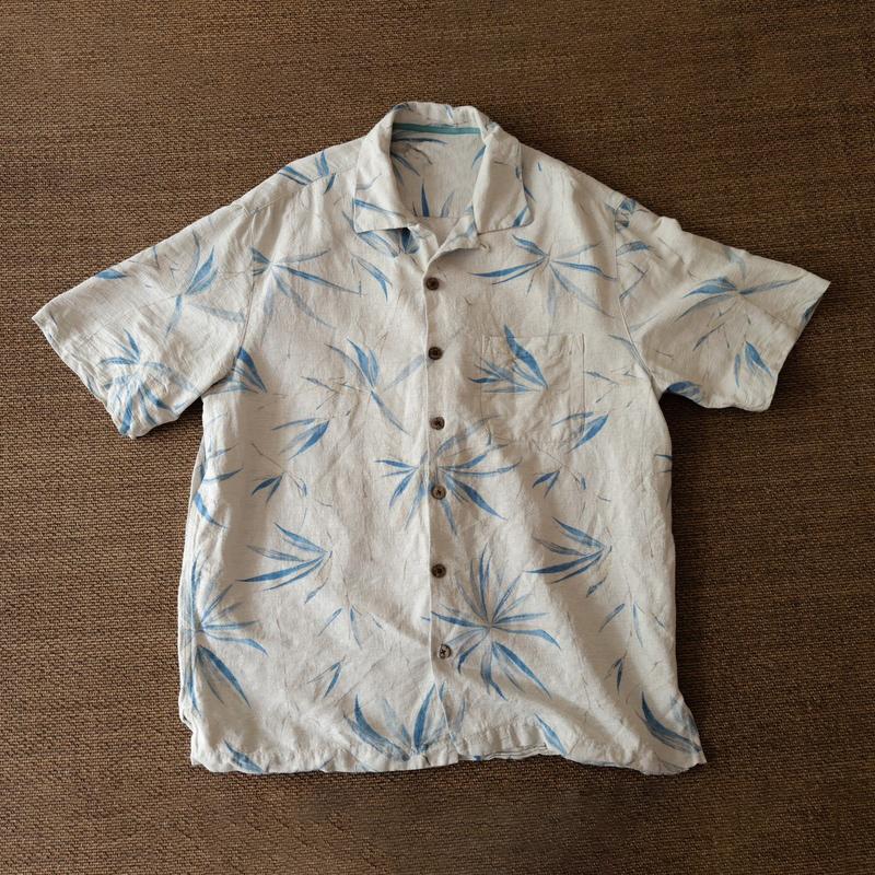 European goods ~ original single selection of new Chinese breathable sweat-absorbing hemp Japanese American retro bamboo leaf Cuban collar lining nation