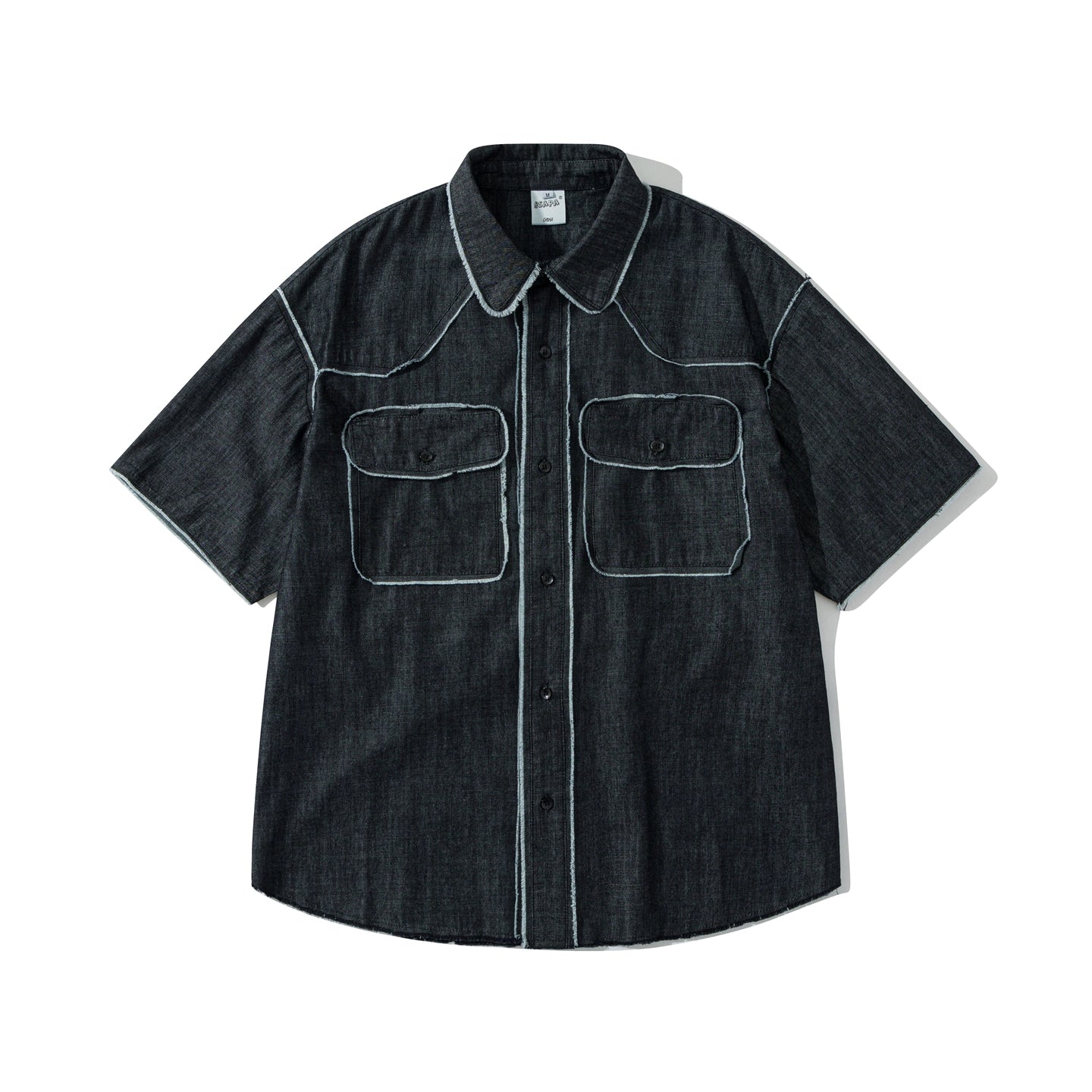 Spring/summer short-sleeved shirt men's linen tops with raw edges and pockets