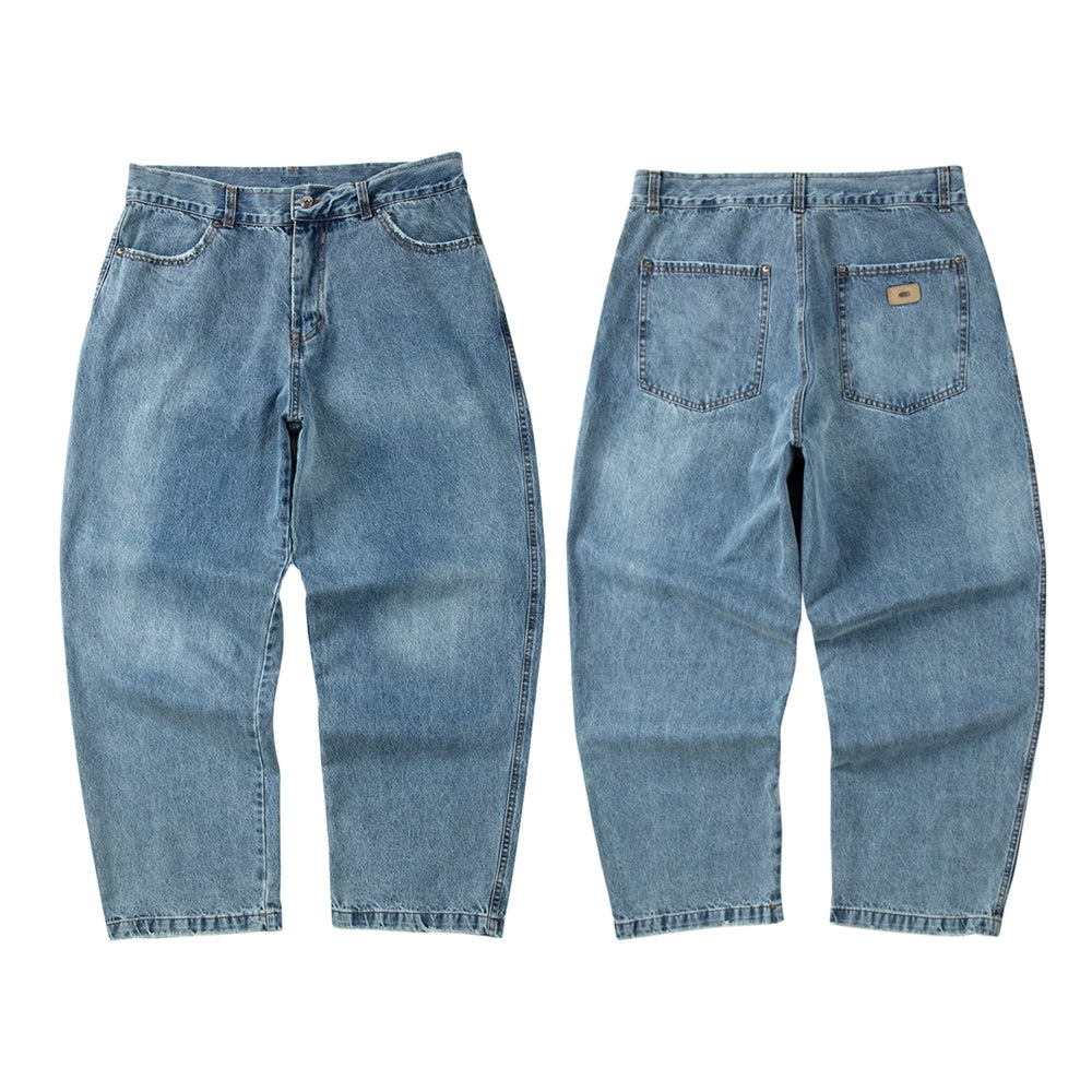fashion brand jeans for men, washed and worn straight and worn Hong Kong style overalls