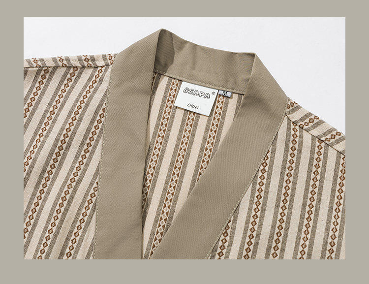 Summer Striped Short-sleeved Robe Japanese Patchwork Shirt Loose Half-Sleeved Jacket