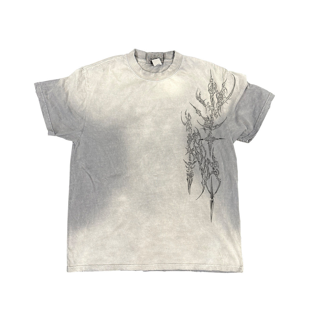 Tie-Dye Tattoo Print Drop Shoulder T-Shirt – Dark Unisex Streetwear