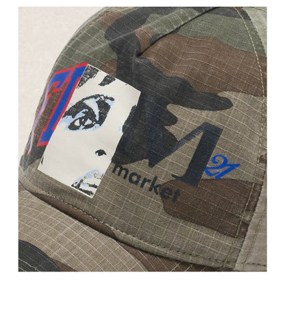 Camo Screen-Print Curved Brim Baseball Cap – American Vintage Unisex – cap | japanese streetwear | vintage workwear | unisex | Yamalinclothes