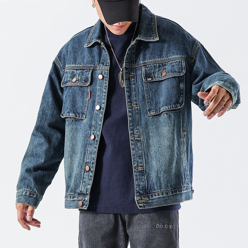 American Vintage Loose Denim Workwear Jacket – Men's Nostalgic Blue – Japanese vintage | yamalin clothes | Yamalinclothes