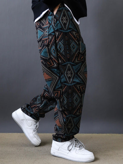 2025 Pound Ounce Ethnic Style Print Loose Tapered Trousers Men's Street Skateboarding Niche Vintage Jeans