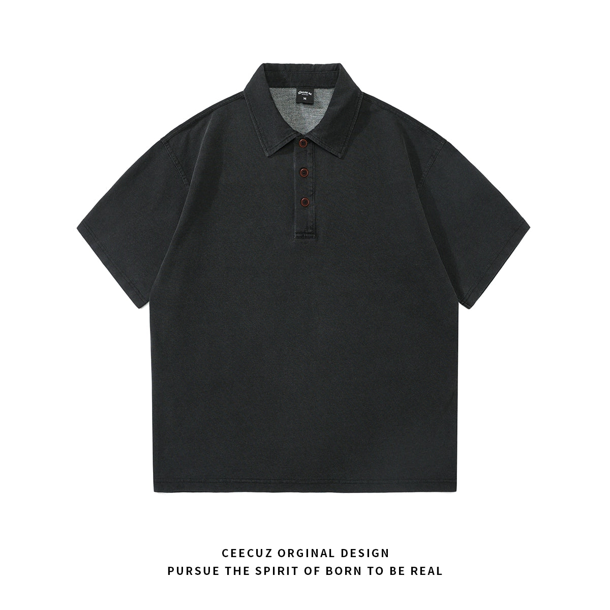 drape 250g terry knit polo shirt summer thin American lapel denim short sleeve T-shirt men