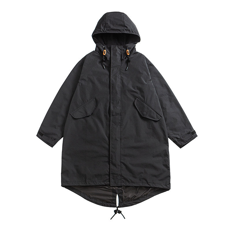 Japanese Retro Swallowtail Hooded Trench Coat – Mid-Length Loose Unisex Spring