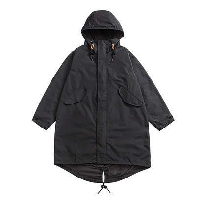 Japanese Retro Swallowtail Hooded Trench Coat – Mid-Length Loose Unisex Spring