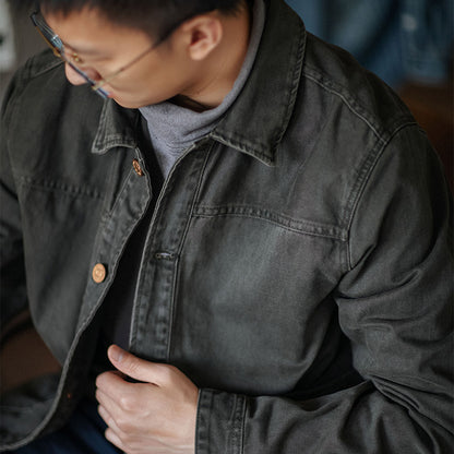 Washed Distressed Cargo Lapel Cotton Jacket – Vintage Loose Unisex