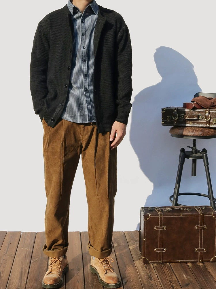 Thick Knit Cardigan Jacket – Cut-Out Detail Loose Unisex Sweater Coat