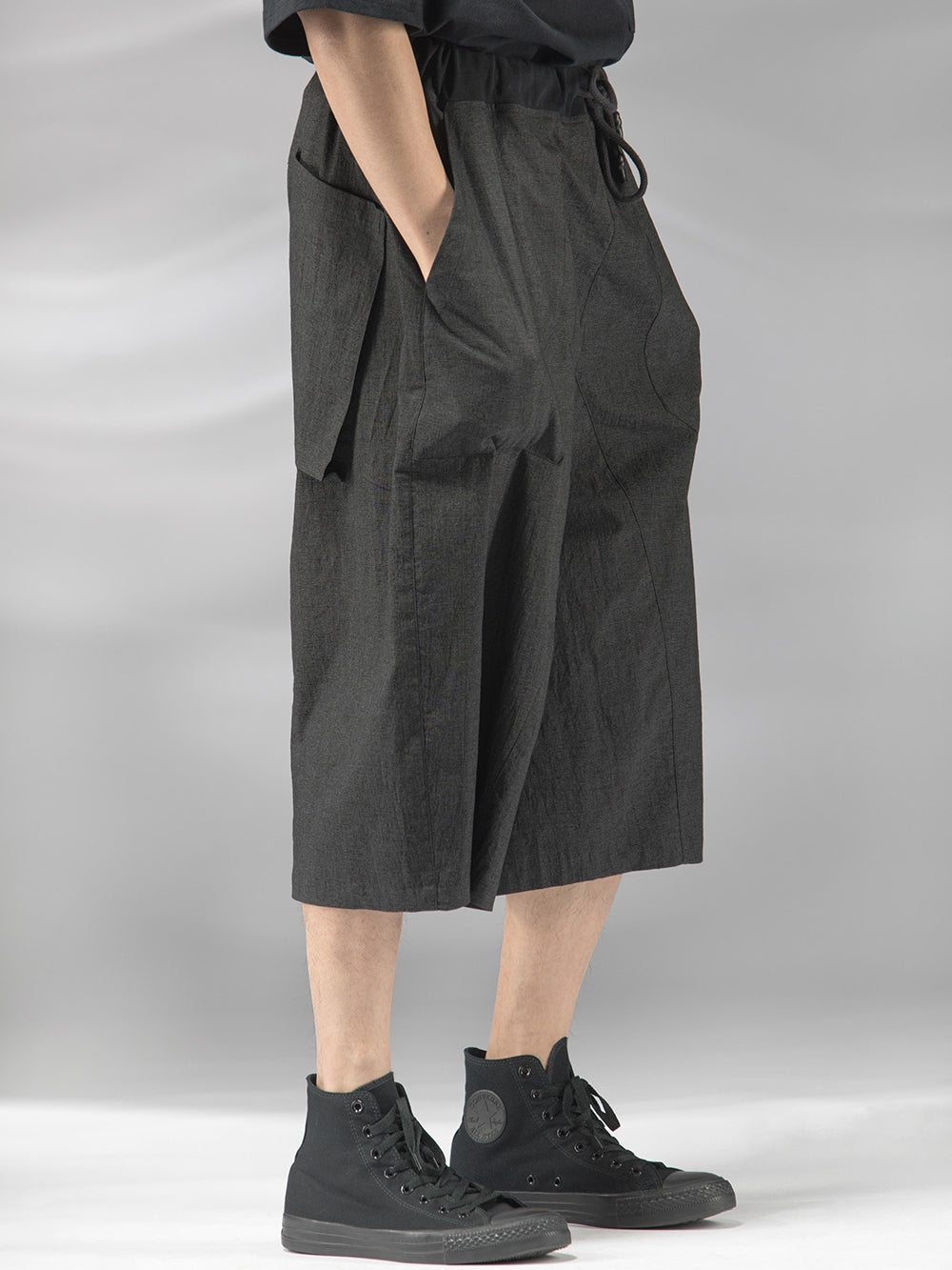 Original men's blended elastic waist open patch pocket loose cropped pants