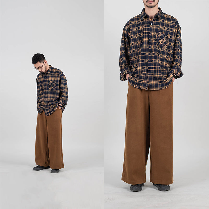 Shirt men's woolen plaid shirt Japanese literary retro loose coat tide inner wear