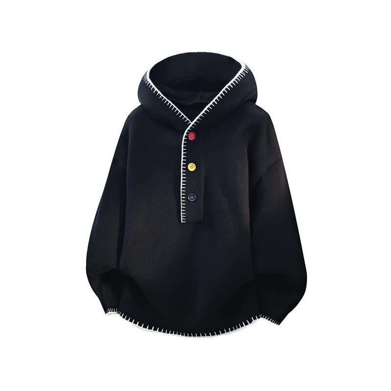 Color-Block Hooded Knit Jacket – Loose Button-Up Men – Japanese vintage | yamalin clothes | Yamalinclothes